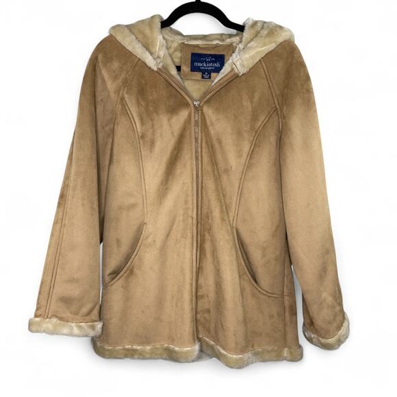 Mackintosh Faux Suede Shearling Hooded Jacket Size M Y2K Cozy Western Cabincore - Picture 1 of 11